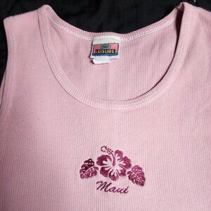 Vintage Sgt. Leisure Maui Flower Embroidered Ribbed Tank Top Shirt